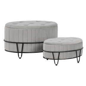 Poufs coffres ovales en velours gris