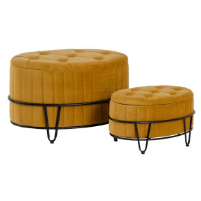 Poufs coffres ovales en velours moutarde