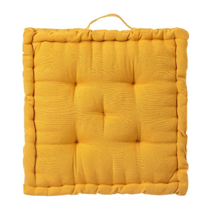 Coussin de sol en coton jaune 45x45cm