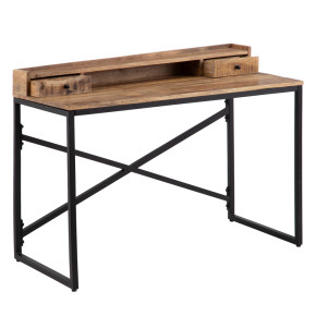 Bureau en bois naturel et métal noir avec 2 tiroirs