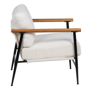 Fauteuil bouclette blanc en bois et métal, Abrax