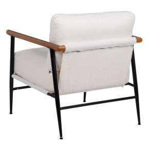 Fauteuil bouclette blanc en bois et métal, Abrax