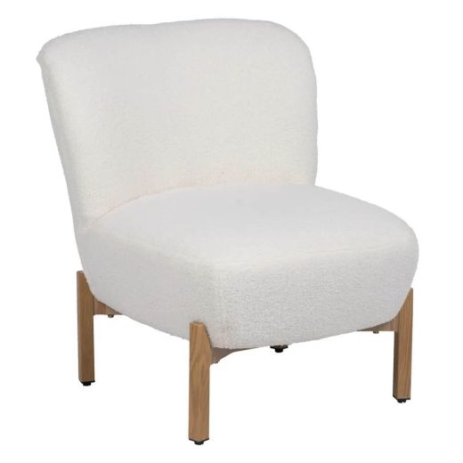 Fauteuil bouclette blanche et pird en bois, Victore