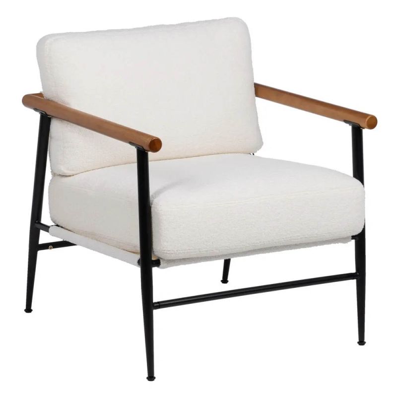 Fauteuil bouclette blanc en bois et métal, Abrax