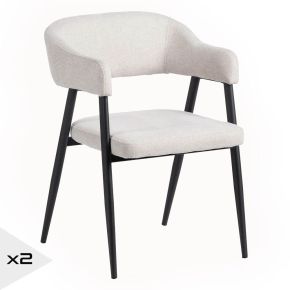 Lot de 2 chaises en tissu ivoire chenille et métal noir, Mood