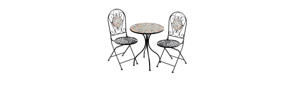 Ensemble table de jardin ronde + 2 chaises fer forgé